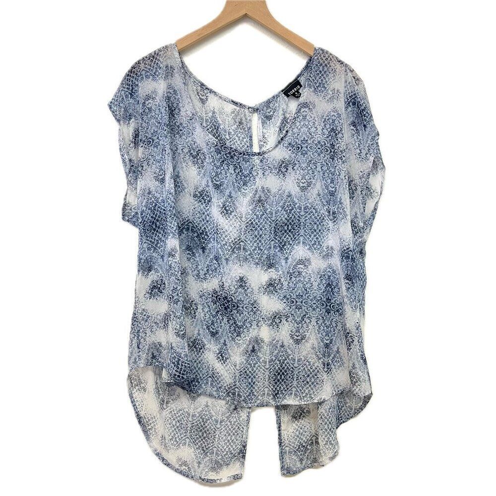 Torrid Sheer Blue Pattern Top - Size Large